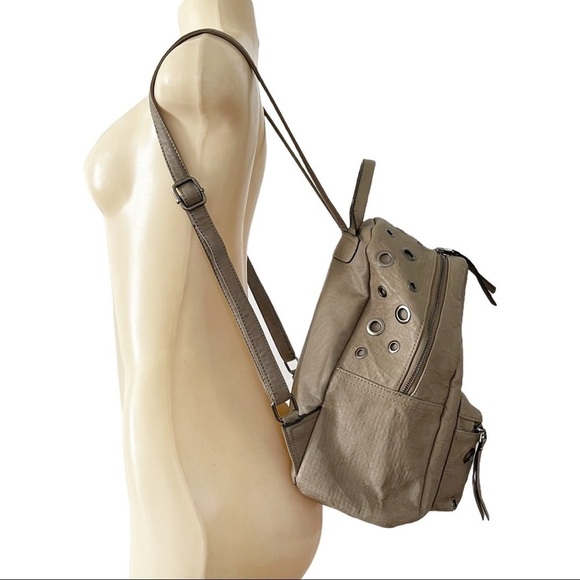 Unique Fashion Backpack Brown Beige Grommets Fashion Bag Made and Bought Greece‎ - Picture 3 of 15